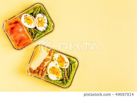 Healthy balanced lunch box, ketogenic diet lunch. 49087814