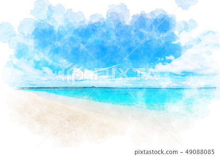 Beach watercolor island in Okinawa Waterjima 49088085