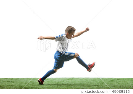 Young boy isolated on white. football player 49089115