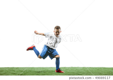 Young boy isolated on white. football player 49089117