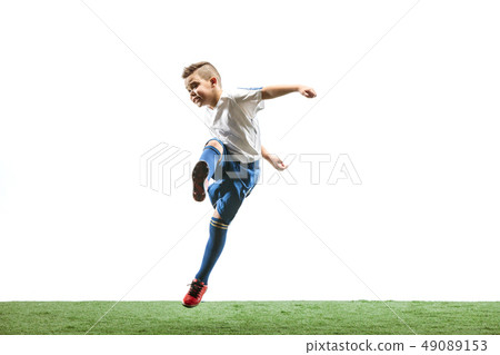 Young boy isolated on white. football player 49089153