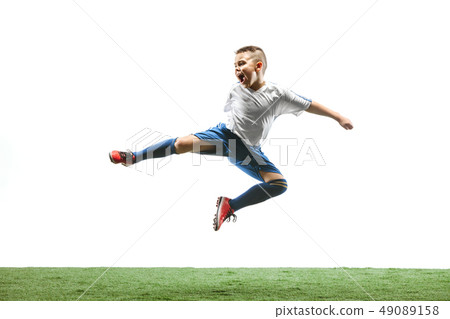 Young boy isolated on white. football player 49089158