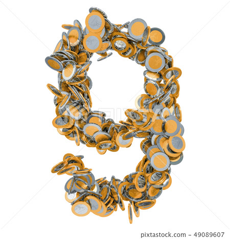 Number 9 from euro coins. 3D rendering - Stock Illustration [49089607 ...
