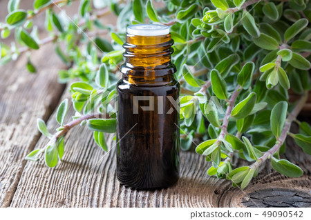 A bottle of marjoram essential oil A bottle of marjoram essential oil 49090542