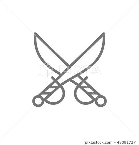 Crossed pirate sabers, swords, weapon line icon. Crossed pirate sabers, swords, weapon line icon. 49091727