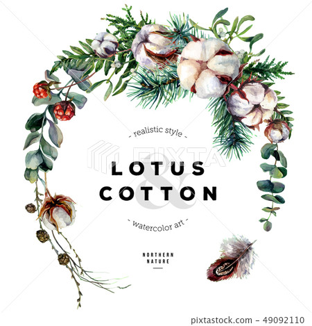 Watercolor Cotton and Cloudberry Wreath Watercolor Cotton and Cloudberry Wreath 49092110