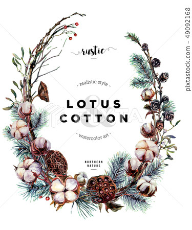 Watercolor Cotton Oval Wreath 49092168