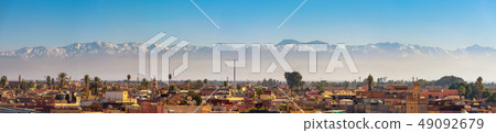 Panorama of Marrakech city skyline with Atlas mountains in the background Panorama of Marrakech city skyline with Atlas mountains in the background 49092679