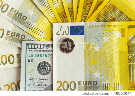 One dime and euro banknotes cash isolated on white One dime and euro banknotes cash isolated on white 49093044