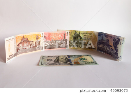 Cambodia riel and dollar banknotes cash isolated 49093073