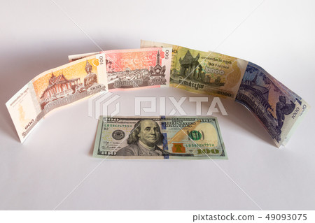 Cambodia riel and dollar banknotes cash isolated 49093075