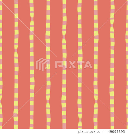 Vertical hand drawn stripes coral pink yellow seamless vector background. Irregular lines repeating 49093893
