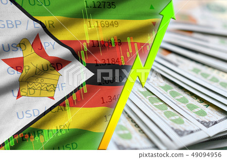 Zimbabwe flag and chart growing US dollar position Zimbabwe flag and chart growing US dollar position 49094956