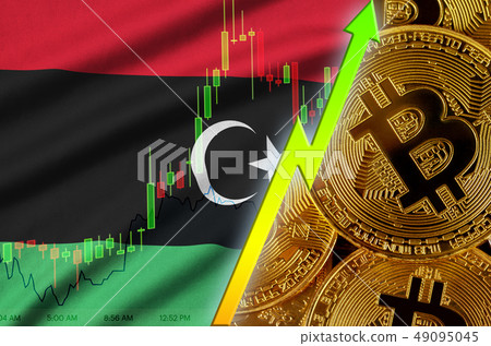 Libya flag and cryptocurrency growing trend with 49095045
