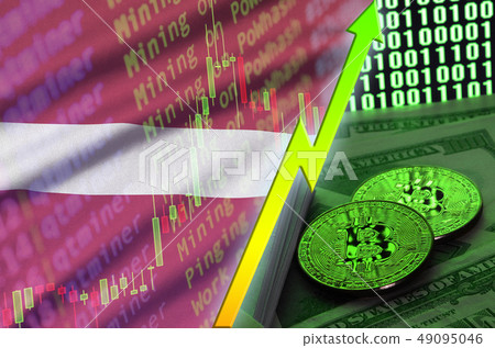 Latvia flag and cryptocurrency growing trend with Latvia flag and cryptocurrency growing trend with 49095046