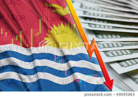 Kiribati flag and chart falling US dollar position Kiribati flag and chart falling US dollar position 49095063