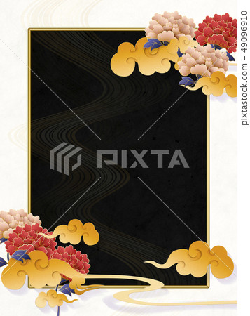 Japanese Modern-Cloud-Peony-Black and White-Frame Japanese Modern-Cloud-Peony-Black and White-Frame 49096910