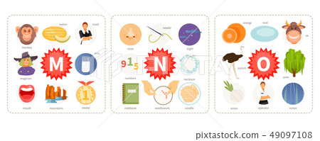 Pictures to letters M, N, O vector Pictures to letters M, N, O vector 49097108