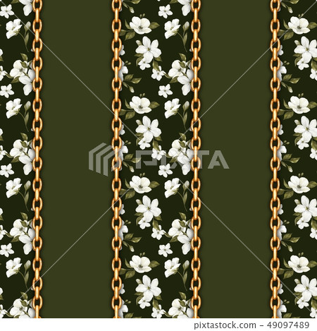 Seamless pattern with gold chains and white flowers Seamless pattern with gold chains and white flowers 49097489