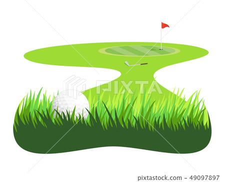 Illustration of a golf ball and green in rough bushes 49097897