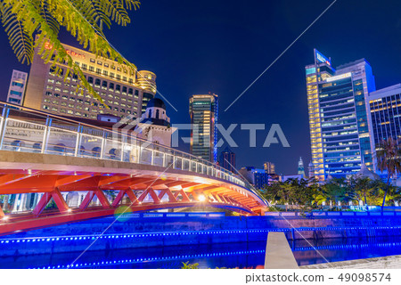 Night view of bridge and city buildings Night view of bridge and city buildings 49098574