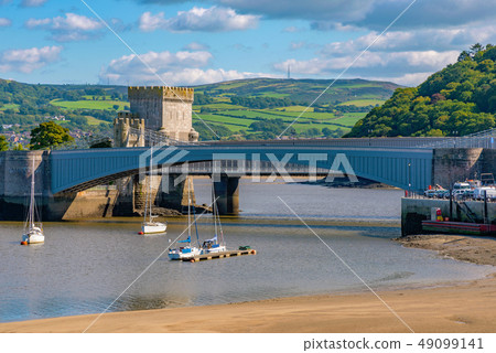 View of the historic Conwy Suspension Bridge 49099141