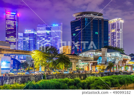 Financial district city buildings at night 49099182