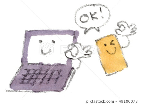 用他們的手指簽署確定的計算機和智能手機的插圖 49100078