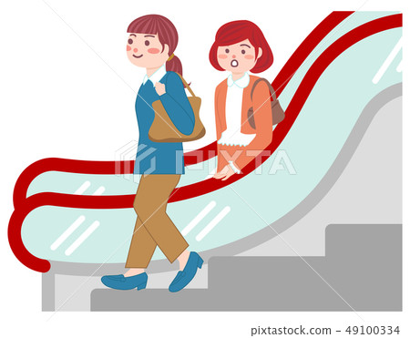 使用台階的婦女在自動扶梯旁邊 49100334