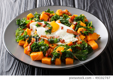 Organic sweet potato with kale cabbage, bacon Organic sweet potato with kale cabbage, bacon 49102787