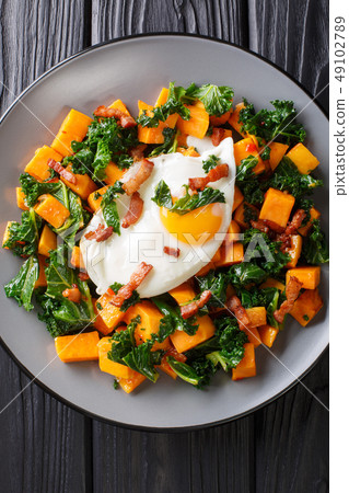 Healthy food sweet potato with kale, bacon Healthy food sweet potato with kale, bacon 49102789