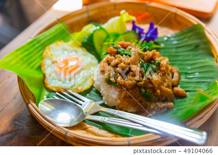 authentic Thai food recipe "Krapow Moo Kai Dow" authentic Thai food recipe "Krapow Moo Kai Dow" 49104066