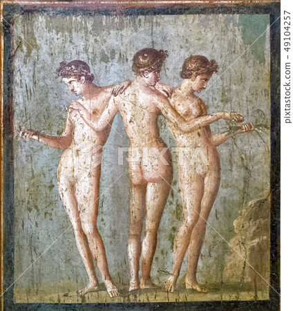 Fresco in Pompeii near Naples, Italy. Famous wall Fresco in Pompeii near Naples, Italy. Famous wall 49104257