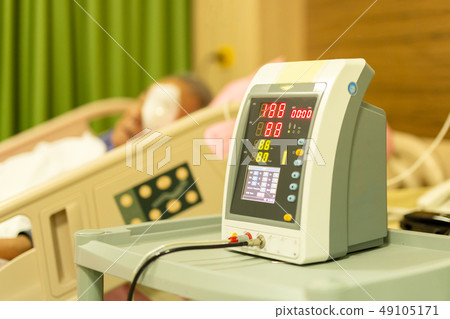Senior patient in hospital bed checking blood pressure health care. Senior patient in hospital bed checking blood pressure health care. 49105171
