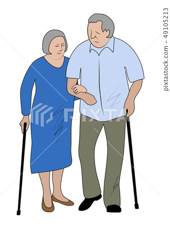 Elderly couple holding hands walking in the park. Elderly couple holding hands walking in the park. 49105213
