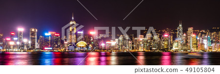 Hong Kong Victoria Harbor night view wide 49105804