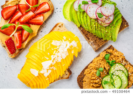 Vegan sandwiches with mango, strawberry, tofu Vegan sandwiches with mango, strawberry, tofu 49108464