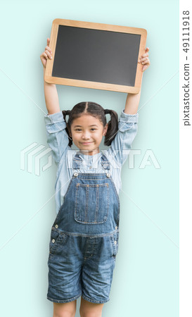 School girl kid student with blank empty copyspace 49111918