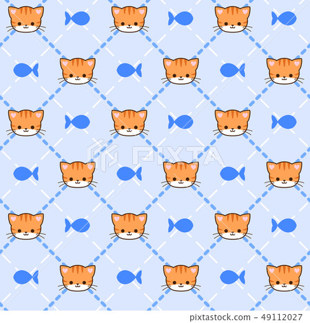 Seamless orange cat with fish pattern Seamless orange cat with fish pattern 49112027