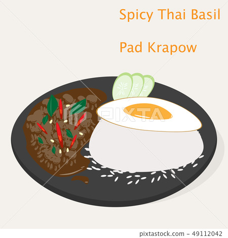 Flat Thai food fried thai basil rice or krapow Flat Thai food fried thai basil rice or krapow 49112042