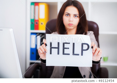 Business Problem. Attractive Young Tired and Frustrated Business Woman Working on Her Computer Business Problem. Attractive Young Tired and Frustrated Business Woman Working on Her Computer 49112454