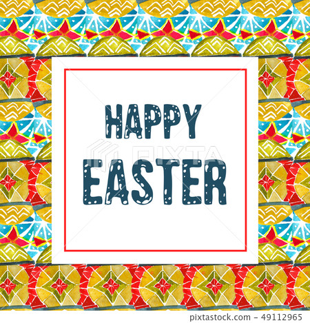 Happy Easter day watercolor greeting card. 49112965