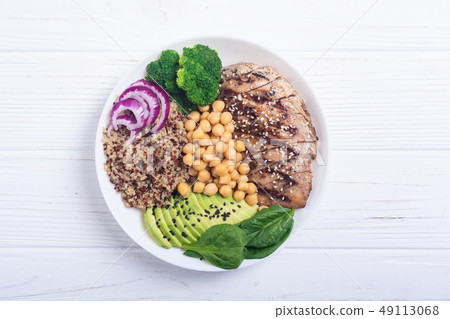 Buddha bowl with broccoli , quinoa , grilled 49113068