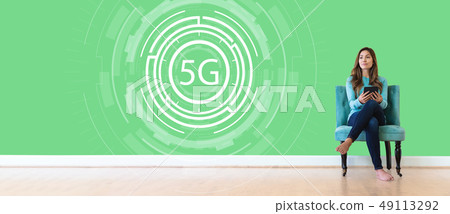 5G network with young woman 5G network with young woman 49113292