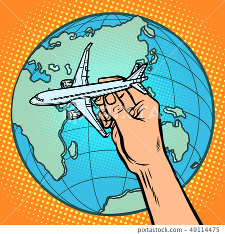 plane in hand. metaphor of flight to the Eastern hemisphere 49114475