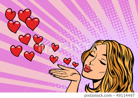 woman blowing a kiss heart 49114497
