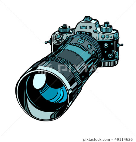 camera with telephoto lens isolate on white background camera with telephoto lens isolate on white background 49114626