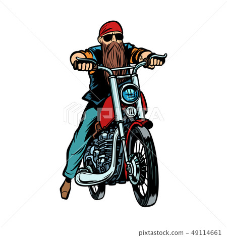 Biker bearded man on a motorcycle isolate on white background Biker bearded man on a motorcycle isolate on white background 49114661