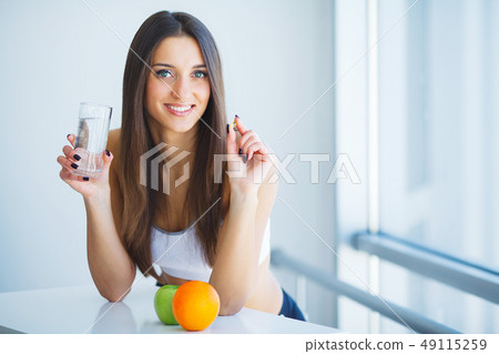 Healthy Food. Woman Drinking Lemon Detox Water. Healthy Eating Healthy Food. Woman Drinking Lemon Detox Water. Healthy Eating 49115259