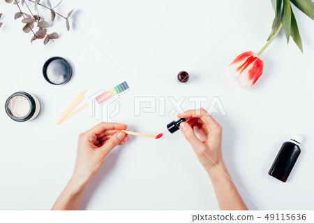Flat lay composition of woman's hands 49115636